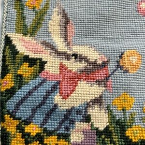 Vintage Katha Diddel Wool Needlepoint 10x10 Pillow Case